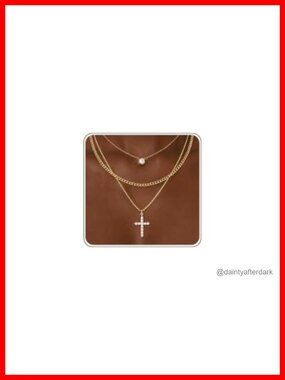 Layered Gold Necklace Set - 14K Gold Plated, 3 Separate Chains, Pendant, Dainty